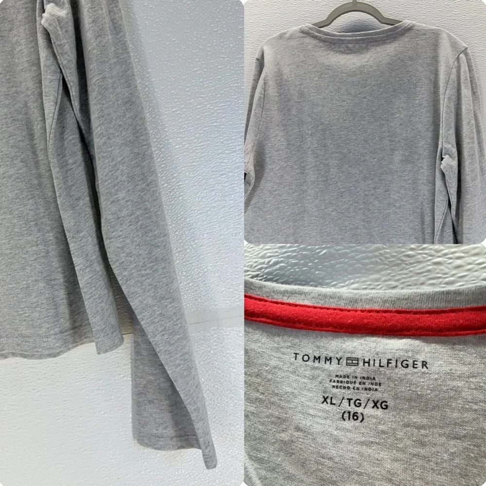 Tommy‎ Hilfiger Girls XL Gray Sequin Heart Long Sleeve Tee Cotton